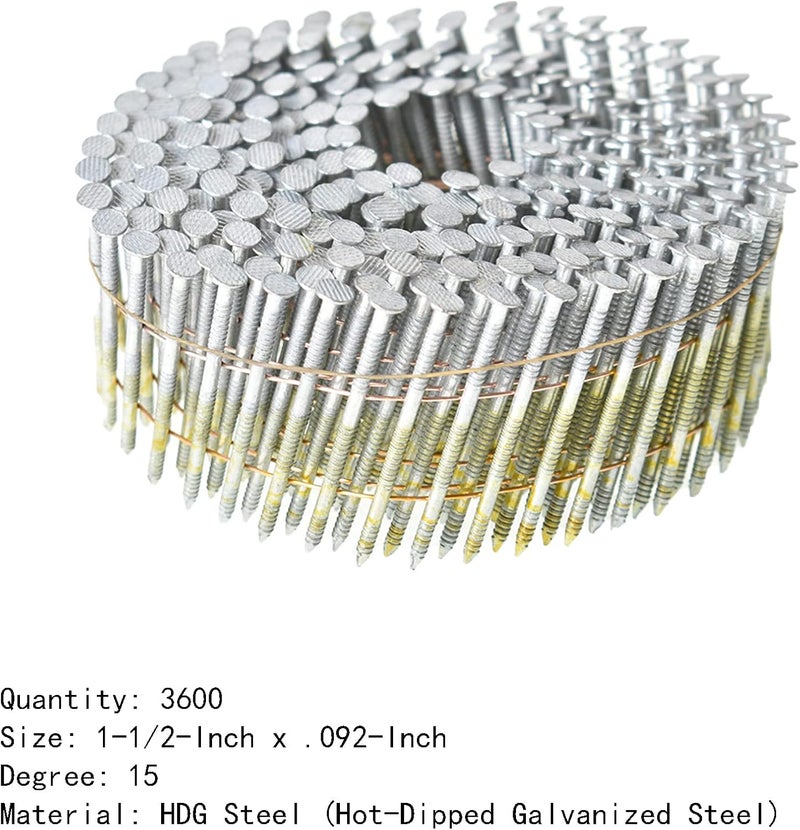marddpair 15 Degree Coil Siding Nails 1-1/2-Inch x .092-Inch Collated Wire Coil Nails Full Roundhead Hot-dipped Galvanized 3600 Count - Image 4